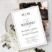 Invitation Élégante calligraphie noir et blanc Monogramme Pho