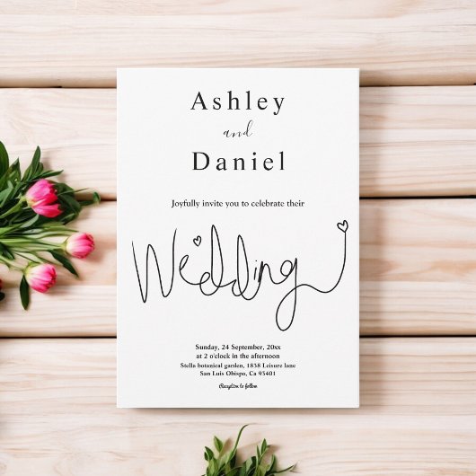 Invitation Élégante calligraphie Noir et blanc Simple Mariage