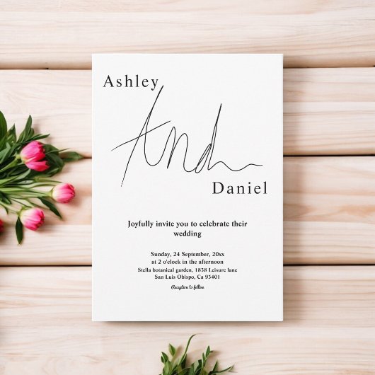 Invitation Élégante calligraphie noir et blanc Simple Mariage