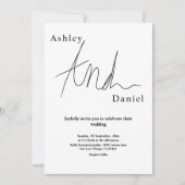 Invitation Élégante calligraphie noir et blanc Simple Mariage (Devant)