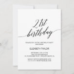 Invitation Élégante calligraphie noire 21e anniversaire<br><div class="desc">Cette élégante calligraphie noire invitant 21ème anniversaire est parfaite pour une simple fête d'anniversaire. Le design neutre présente une carte minimaliste décorée de typographie romantique et fantaisiste.</div>