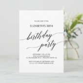 Invitation Élégante calligraphie noire fête d'anniversaire (Debout devant)