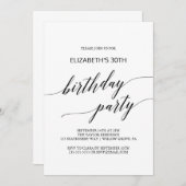 Invitation Élégante calligraphie noire fête d'anniversaire (Devant / Derrière)
