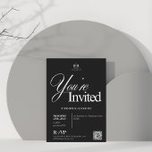 Invitation Élégante calligraphie noire QR Ouverture d'entrepr