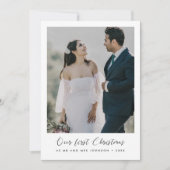 Invitation Élégante calligraphie Notre première photo de Noël (Devant)