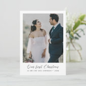 Invitation Élégante calligraphie Notre première photo de Noël (Debout devant)