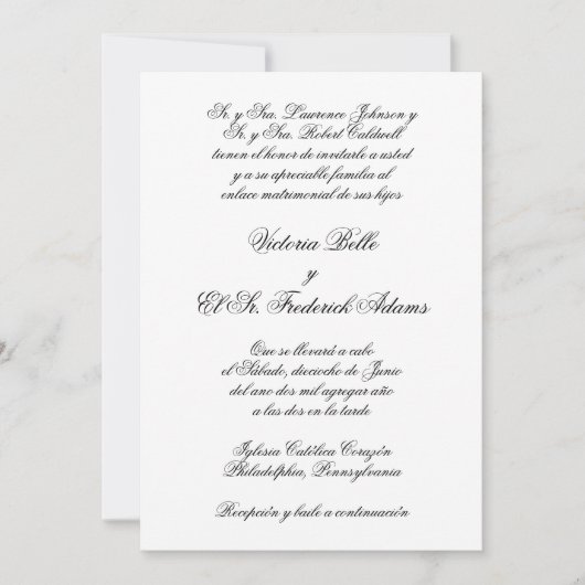 Invitation Élégante calligraphie officielle Mariage espagnol (Devant)