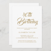 Invitation Élégante calligraphie or 40e anniversaire Invitati (Devant / Derrière)