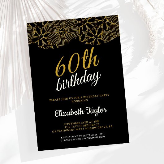 Invitation Élégante calligraphie or 60e anniversaire