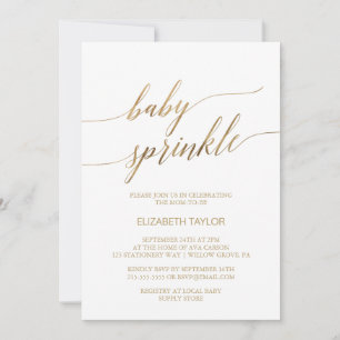Invitation Élégante calligraphie Or Bébé Sprinkle