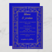 Invitation élégante calligraphie or bleu Mariage (Devant / Derrière)