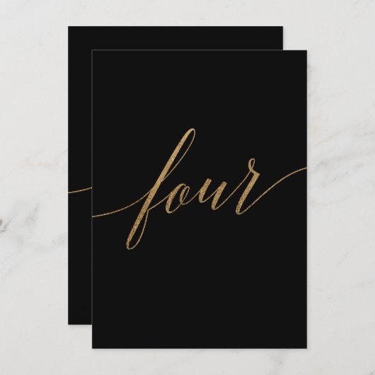 Invitation Élégante calligraphie Or et Noir Numéro de tableau (Devant / Derrière)