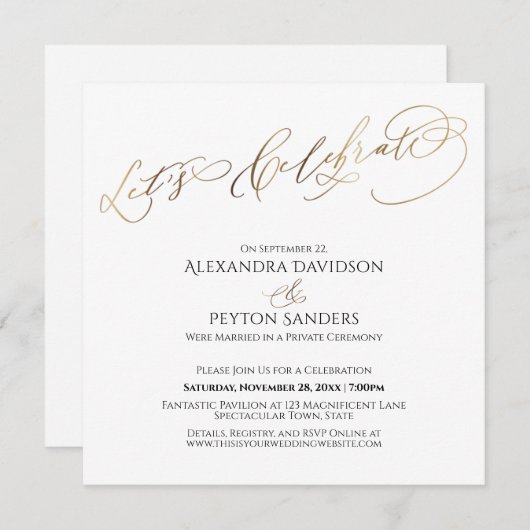 Invitation Élégante Calligraphie Or Fêtons La Réception (Devant / Derrière)