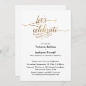 Invitation Élégante Calligraphie Or Fêtons La Réception (Devant / Derrière)