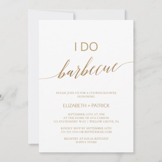 Invitation Élégante calligraphie Or Je fais Barbecue (Devant)