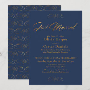 Invitation Élégante calligraphie or juste mariée sur la marin