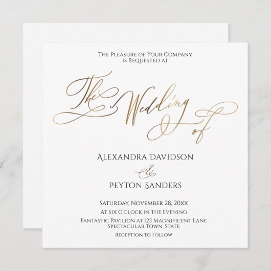 Invitation Élégante calligraphie or "Le Mariage de" (Devant / Derrière)