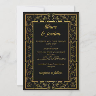 Invitation élégante calligraphie or Mariage noir