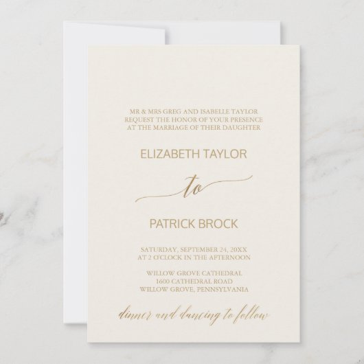 Invitation Élégante calligraphie Or | Mariage officiel ivoire (Devant)