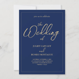 Invitation Elégante calligraphie or & Marine All In One maria