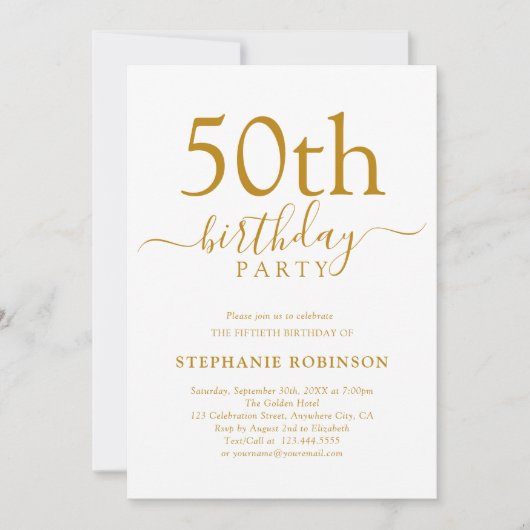 Invitation Élégante calligraphie Or Moderne 50e anniversaire (Devant)