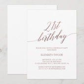 Invitation Élégante calligraphie or Rose 21e anniversaire (Devant / Derrière)