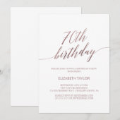 Invitation Élégante calligraphie or Rose 70e anniversaire (Devant / Derrière)