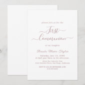 Invitation Élégante calligraphie or Rose première communion (Devant / Derrière)