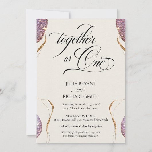 Invitation Élégante calligraphie Parties scintillant or Améth (Devant)