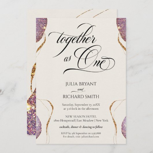 Invitation Élégante calligraphie Parties scintillant or Améth (Devant / Derrière)