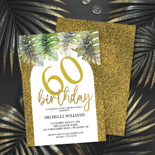 Invitation Élégante calligraphie Parties scintillant or Palm