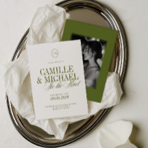 Élégante Calligraphie Photo de Mariage Vert Olive