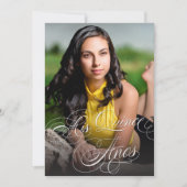 Invitation Élégante calligraphie photo Quinceañera (Devant)