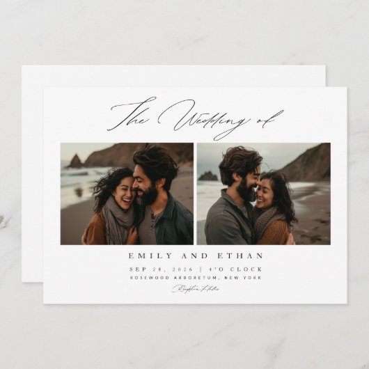 Invitation Élégante calligraphie Plage Photo QR Code Mariage (Devant / Derrière)