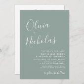 Invitation Élégante calligraphie QR Code Sage Mariage vert (Devant / Derrière)