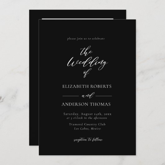 Invitation Élégante calligraphie QR Code tout en un (Devant / Derrière)