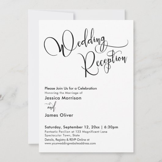 Invitation Élégante calligraphie Réception de mariage simple (Devant)