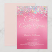 Invitation Élégante calligraphie rose 80e anniversaire Invita (Devant / Derrière)