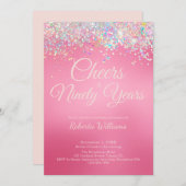 Invitation Élégante calligraphie rose 90e anniversaire Invita (Devant / Derrière)