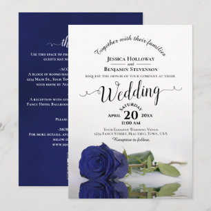 Invitation Élégante calligraphie rose bleu marine code QR mar