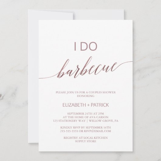 Invitation Élégante calligraphie Rose Gold I Do Barbecue (Devant)