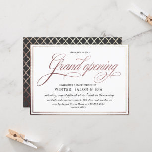 Invitation élégante calligraphie rose or Grand ouverture