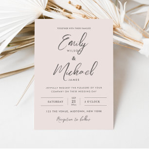 Invitation Élégante calligraphie rose pâle Mariage minimal