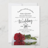 Invitation Élégante calligraphie Rouge Rose QR Code Mariage (Devant)