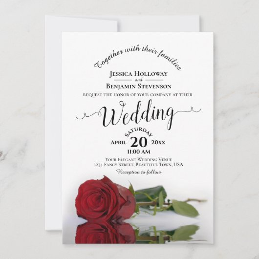 Invitation Élégante calligraphie Rouge Rose QR Code Mariage (Devant)