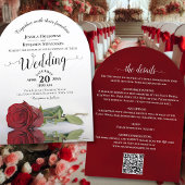 Invitation Élégante calligraphie Rouge Rose QR Code Mariage