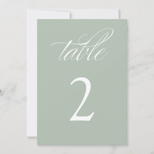 Invitation Élégante calligraphie Sage Mariage Numéros de tabl (Devant)