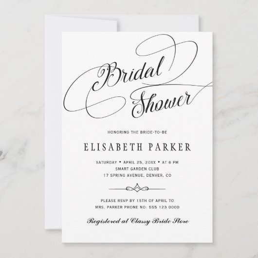 Invitation Élégante calligraphie script douche nuptiale (Devant)