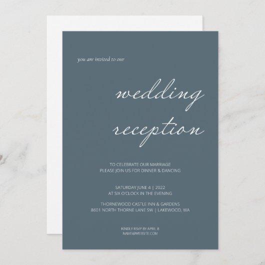 Invitation Élégante Calligraphie Script mariage réception (Devant / Derrière)