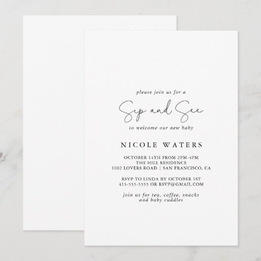 Invitation Élégante Calligraphie simple Sip et Voir (Devant / Derrière)